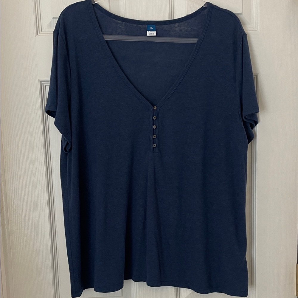 Old Navy Linen Blend V-Neck Henley T-Shirt